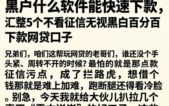 黑户什么软件能快速下款，汇整5个不看征信无视黑白百分百下款网贷口子
