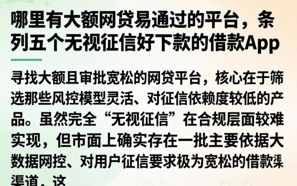 哪里有大额网贷易通过的平台，条列五个无视征信好下款的借款app