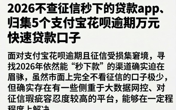 2026不查征信秒下的贷款app，归集5个支付宝花呗逾期万元快速贷款口子