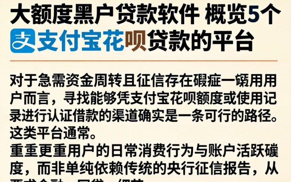 大额度黑户贷款软件，概览5个凭支付宝花呗贷款的平台