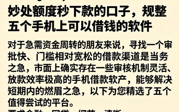 妙处额度秒下款的口子，规整五个手机上可以借钱的软件