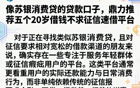 像苏银消费贷的贷款口子，鼎力推荐五个20岁借钱不求征信速借平台