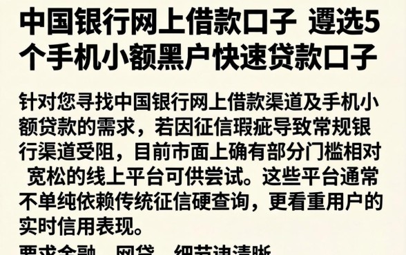 中国银行网上借款口子，遴选5个手机小额黑户快速贷款口子