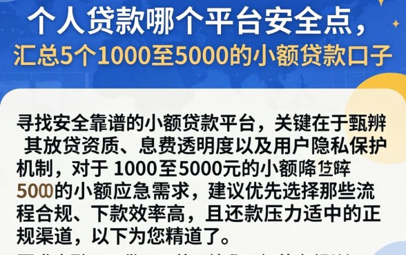 个人贷款哪个平台安全点，汇总5个1000至5000的小额贷款口子