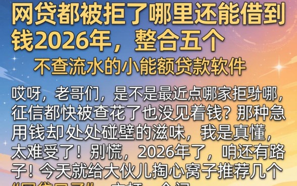网贷都被拒了哪里还能借到钱2026年，整合五个不查流水的小额度贷款软件