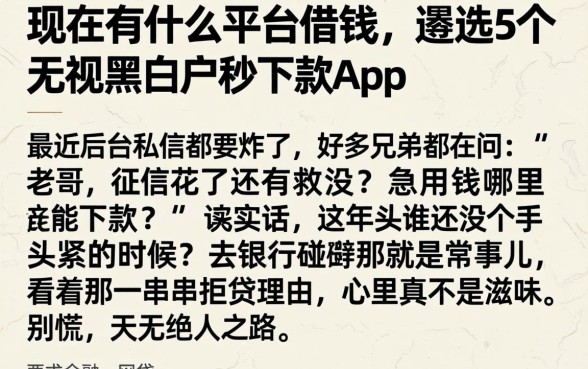 现在有什么平台借钱，遴选5个无视黑白户秒下款app