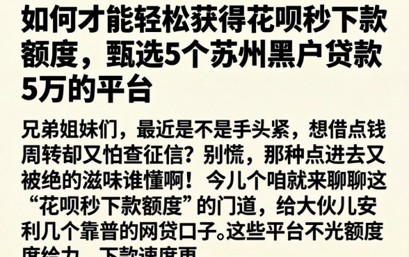 如何才能轻松获得花呗秒下款额度,甄选5个苏州黑户贷款5万的平台