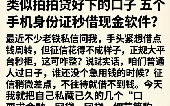 类似拍拍贷好下的口子，详尽说明五个手机身份证秒借现金的软件
