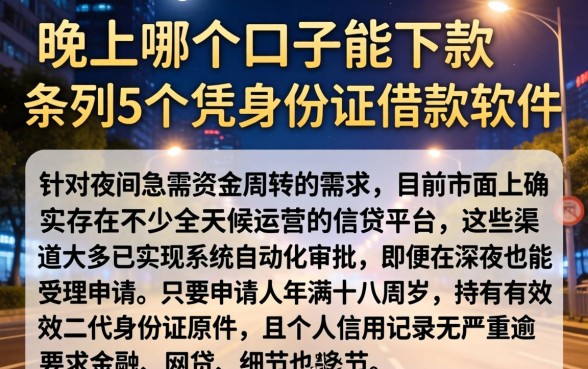 晚上哪个口子能下款，条列5个凭身份证借款的软件