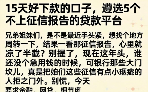 15天好下款的口子，遴选5个不上征信报告的贷款平台