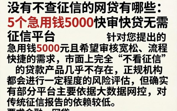 没有不查征信的网贷有哪些，条列5个急用钱5000快审快贷无需征信平台