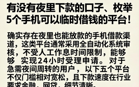 有没有夜里下款的口子，枚举5个手机可以临时借钱的平台
