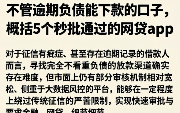 不管逾期负债能下款的口子，概括5个秒批通过的网贷app