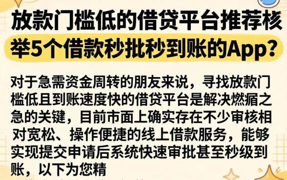 放款门槛低的借贷平台推荐，枚举5个借款秒批秒到账的app
