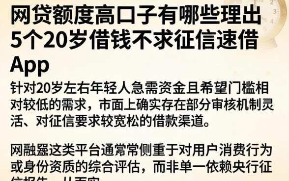 网贷额度高口子有哪些，理出5个20岁借钱不求征信速借app