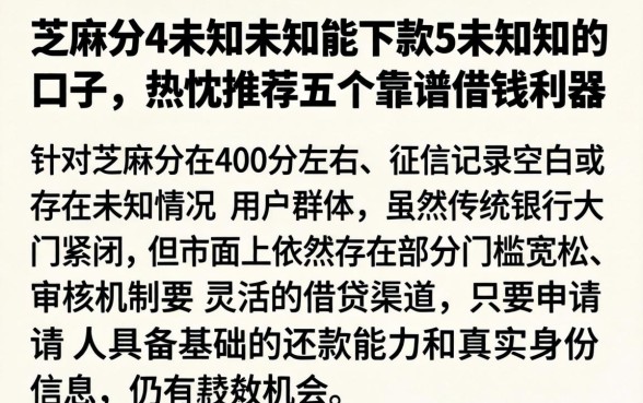 芝麻分4未知未知能下款5未知未知的口子,热忱推荐五个靠谱借钱利器