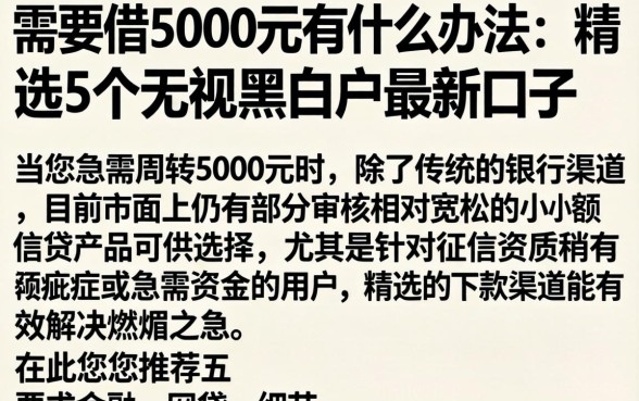 需要借5000元有什么办法，精选5个无视黑白户最新口子