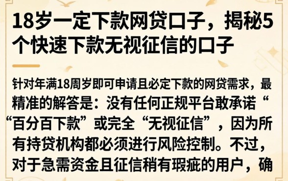 18岁一定下款的网贷口子，揭秘5个快速下款无视征信的口子