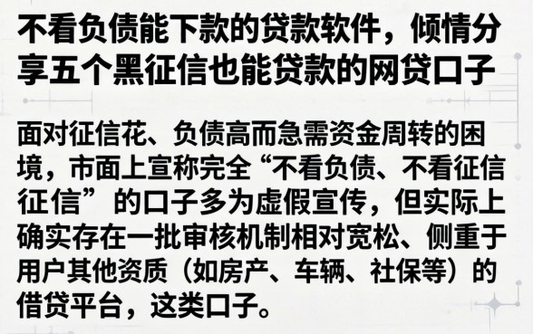 不看负债能下款的贷款软件，倾情分享五个黑征信也能贷款的网贷口子