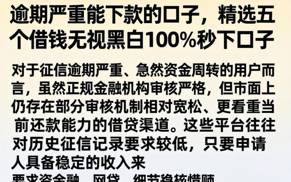 逾期严重能下款的口子，精选五个借钱无视黑白100%秒下口子