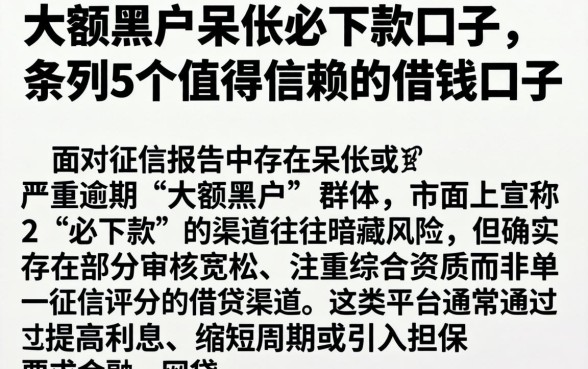 大额黑户呆账必下款口子，条列5个值得信赖的借钱口子