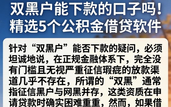 双黑户能下款的口子吗，精选5个公积金借钱软件
