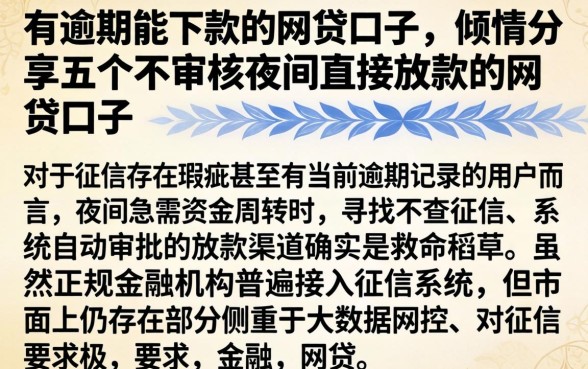 有逾期能下款的网贷口子，倾情分享五个不审核夜间直接放款的网贷口子