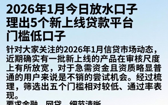 2026年1月今日放水口子，理出5个新上线贷款平台门槛低口子