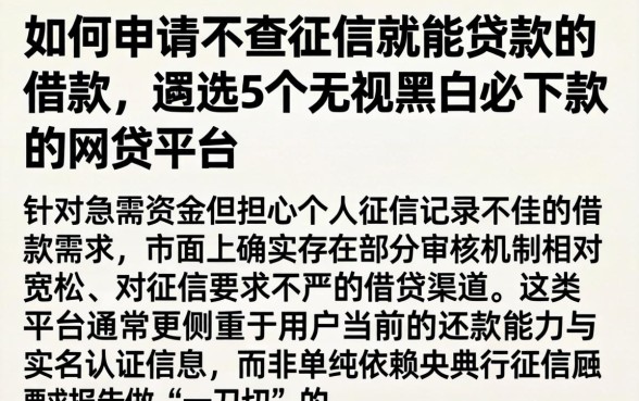 如何申请不查征信就能贷款的借款，遴选5个无视黑白必下款的网贷平台