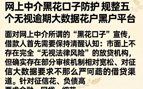 网上中介黑花口子防护，规整五个无视逾期大数据花户黑户平台