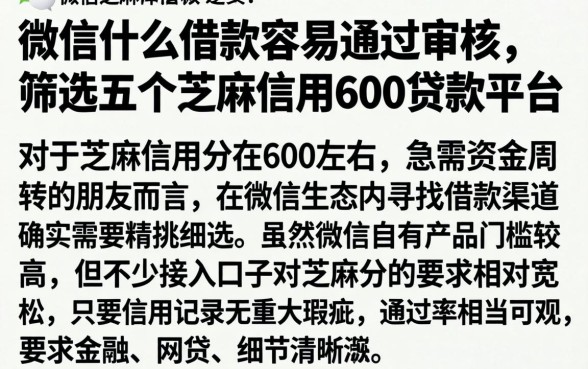 微信什么借款容易通过审核，筛选五个芝麻信用600贷款平台