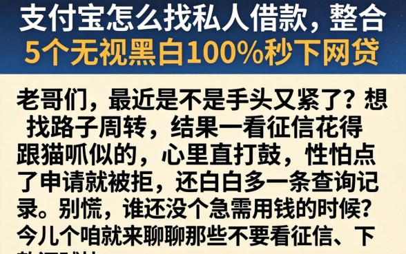 支付宝怎么找私人借款，整合5个无视黑白100%秒下网贷