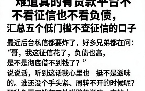 难道真的有贷款平台不看征信也不看负债，汇总五个低门槛不查征信的口子