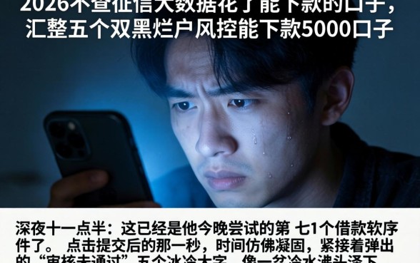 2026不查征信大数据花了能下款的口子，汇整五个双黑烂户风控能下款5000口子