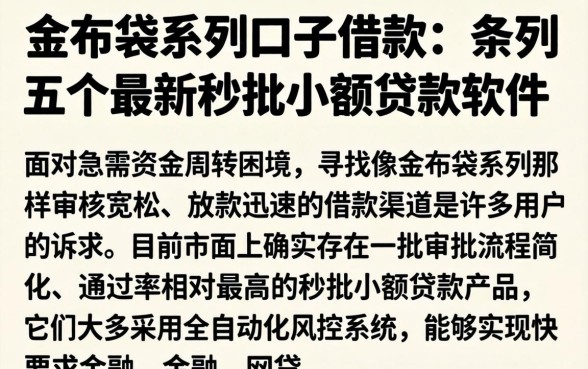 金布袋系列口子借款，条列五个最新秒批小额贷款软件
