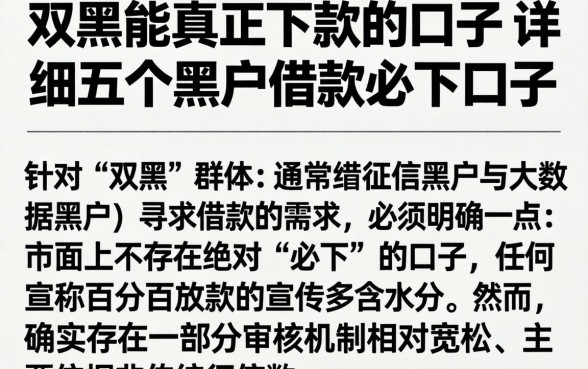 双黑能真正下款的口子,详细阐述五个黑户借款必下口子