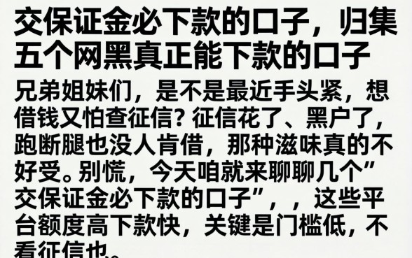 交保证金必下款的口子，归集五个网黑真正能下款的口子