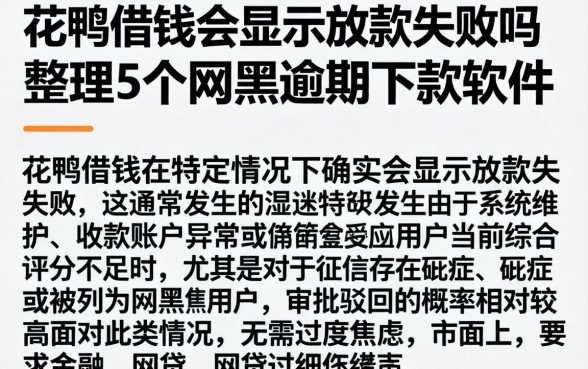 花鸭借钱会显示放款失败吗,整理5个网黑逾期下款软件