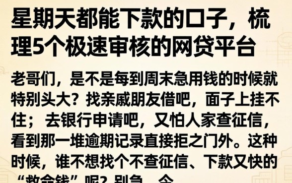 星期天都能下款的口子,梳理5个极速审核的网贷平台