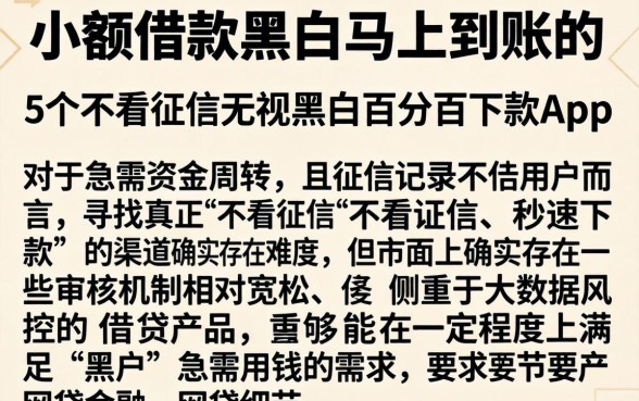 小额借款黑户马上到账的,详细阐述5个不看征信无视黑白百分百下款app