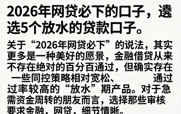 2026年网贷必下的口子，遴选5个放水的贷款口子