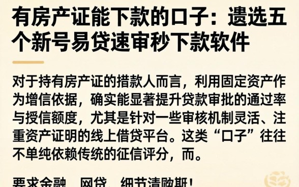 有房产证能下款的口子,遴选五个新号易贷速审秒下款软件