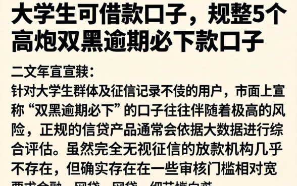 大学生可借款的口子,规整5个高炮双黑逾期必下款口子