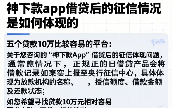 神下款app借贷后的征信情况是如何体现的，详细阐述五个贷款10万比较容易的平台