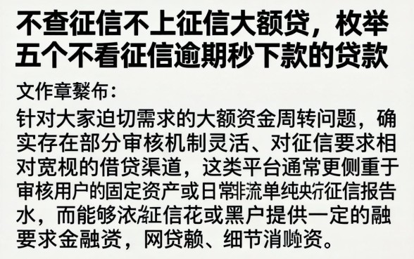 不查征信不上征信大额贷,枚举五个不看征信逾期秒下款的贷款