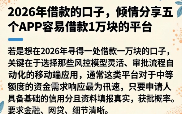 2026年借款的口子，倾情分享五个APP容易借款1万块的平台