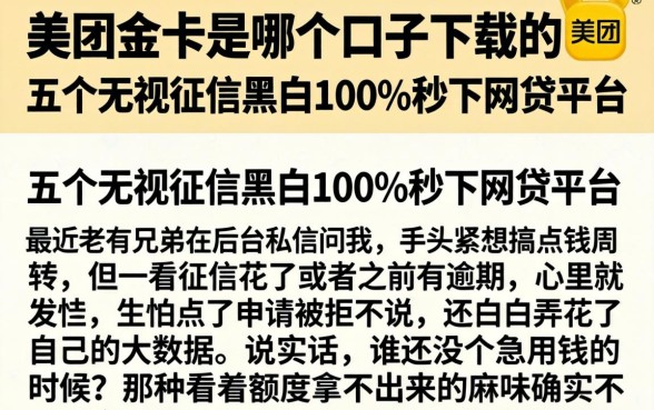美团金卡是哪个口子下载的，细致阐述五个无视征信黑白100%秒下网贷平台