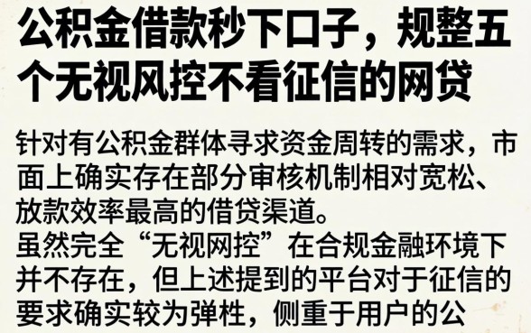 公积金借款秒下口子，规整五个无视风控不看征信的网贷