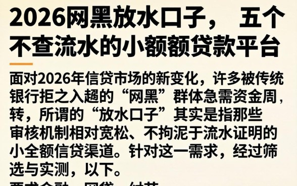 2026网黑放水口子,详细阐述五个不查流水的小额度贷款平台