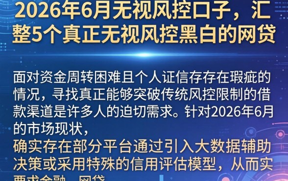 2026年6月无视风控口子，汇整5个真正无视风控黑白的网贷